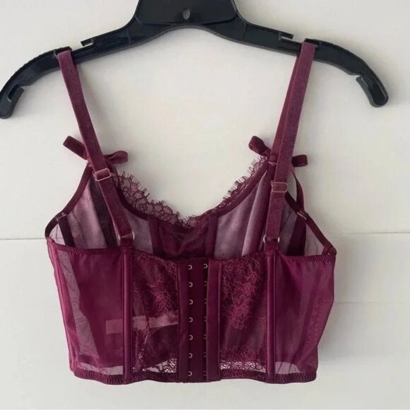 Victoria's Secret Dream Angels Floral Lace Corset Top Size M-DD/E80 Plum - Picture 4 of 4